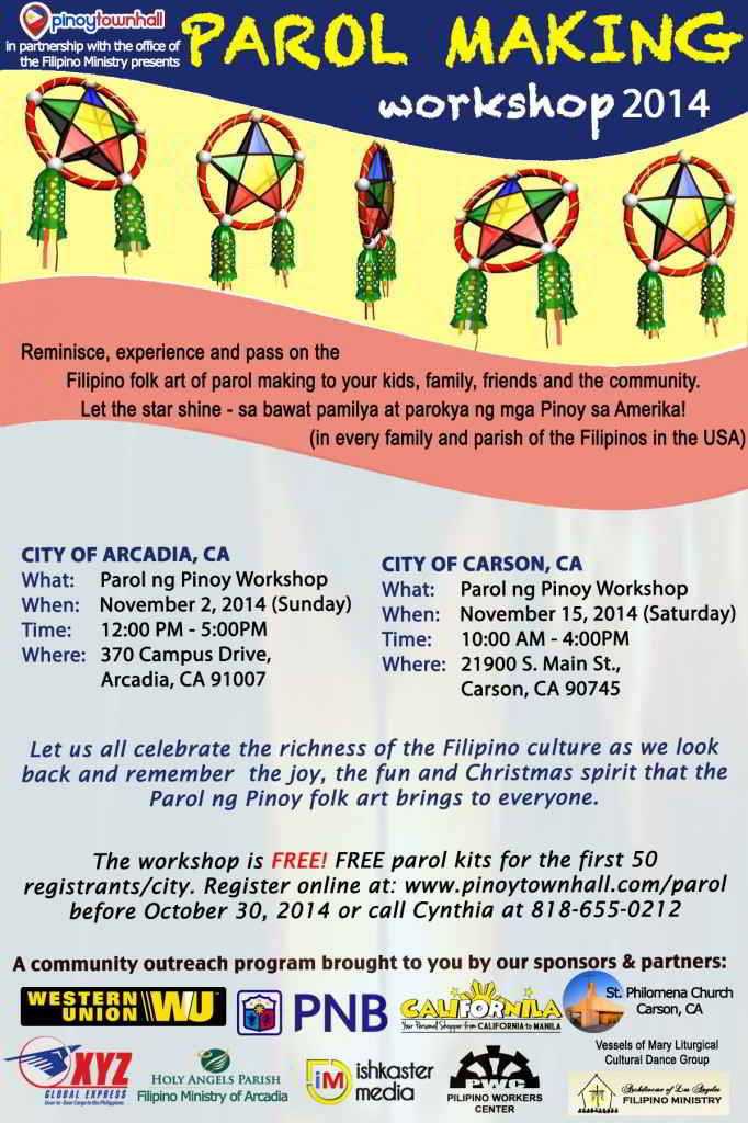 Make this Christmas a Filipino Christmas. Join Pinoy Town Hall’s Parol Making Workshop